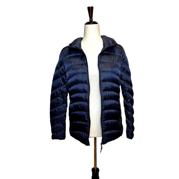 UNIQLO Ultra Light Down Jacket Women’s Large Navy Blue Packable Puffer Coat Warm - Picture 5 of 8